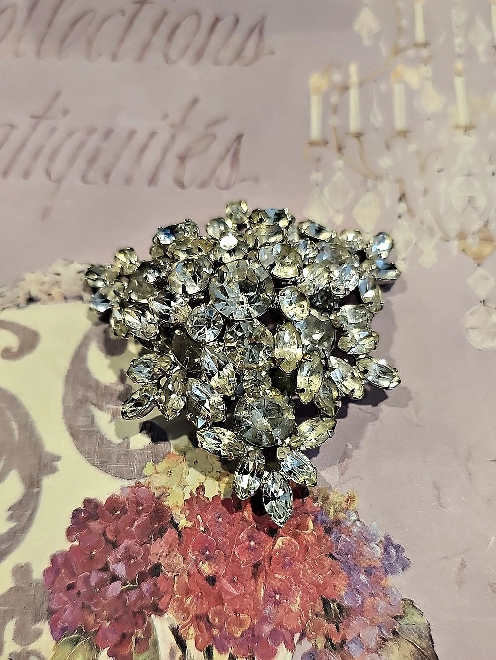1950s Large Clear Rhinestone Brooch - Picture 2 of 4